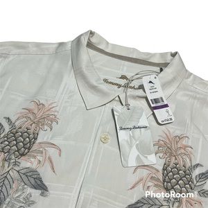 TOMMY BAHAMA MEN’S 2XL SILK PINEAPPLE ROW SHORT SLEEVE BUTTON FRONT SHIRT NEW